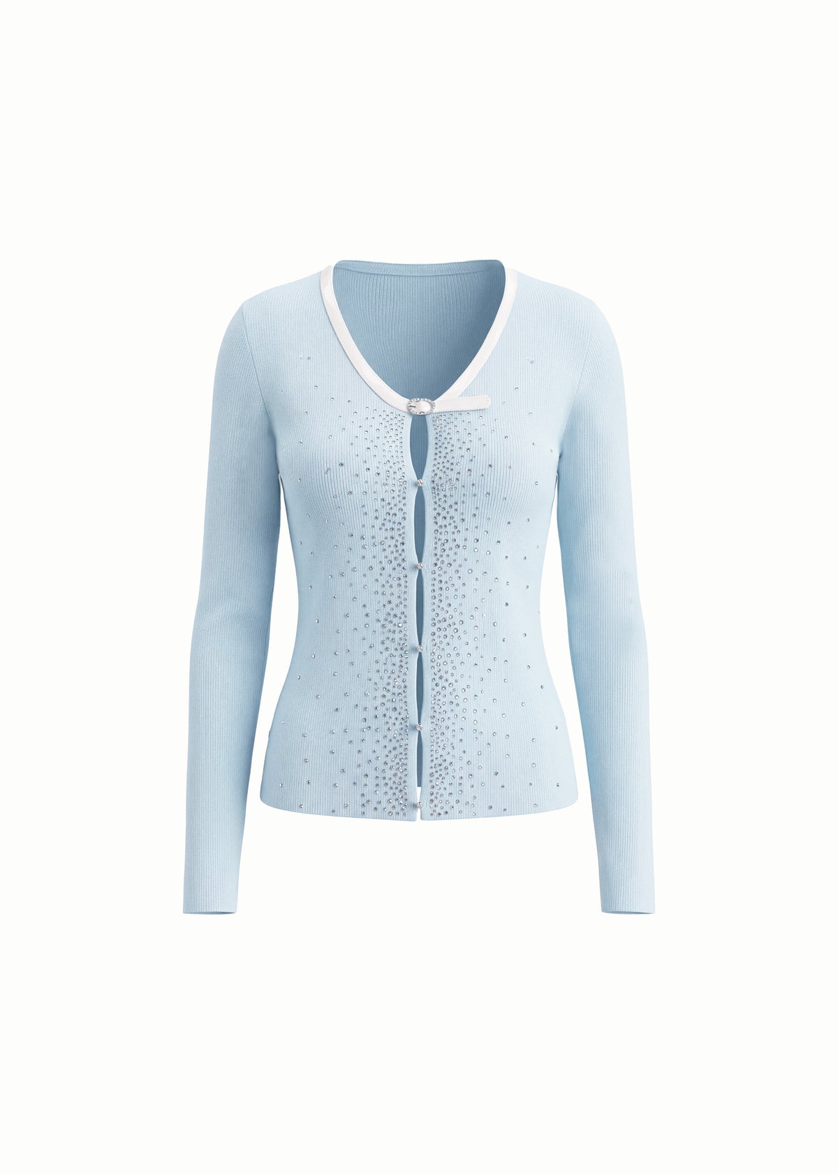 Rhinestone Embellished Round Neck Knit Cardigan
