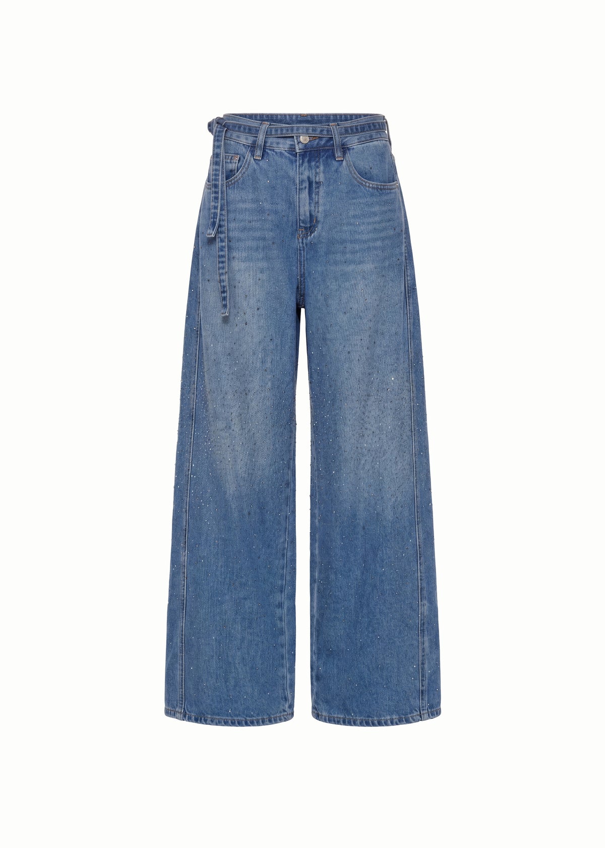 Rhinestone Encrusted Low Rise Wide Leg Jeans
