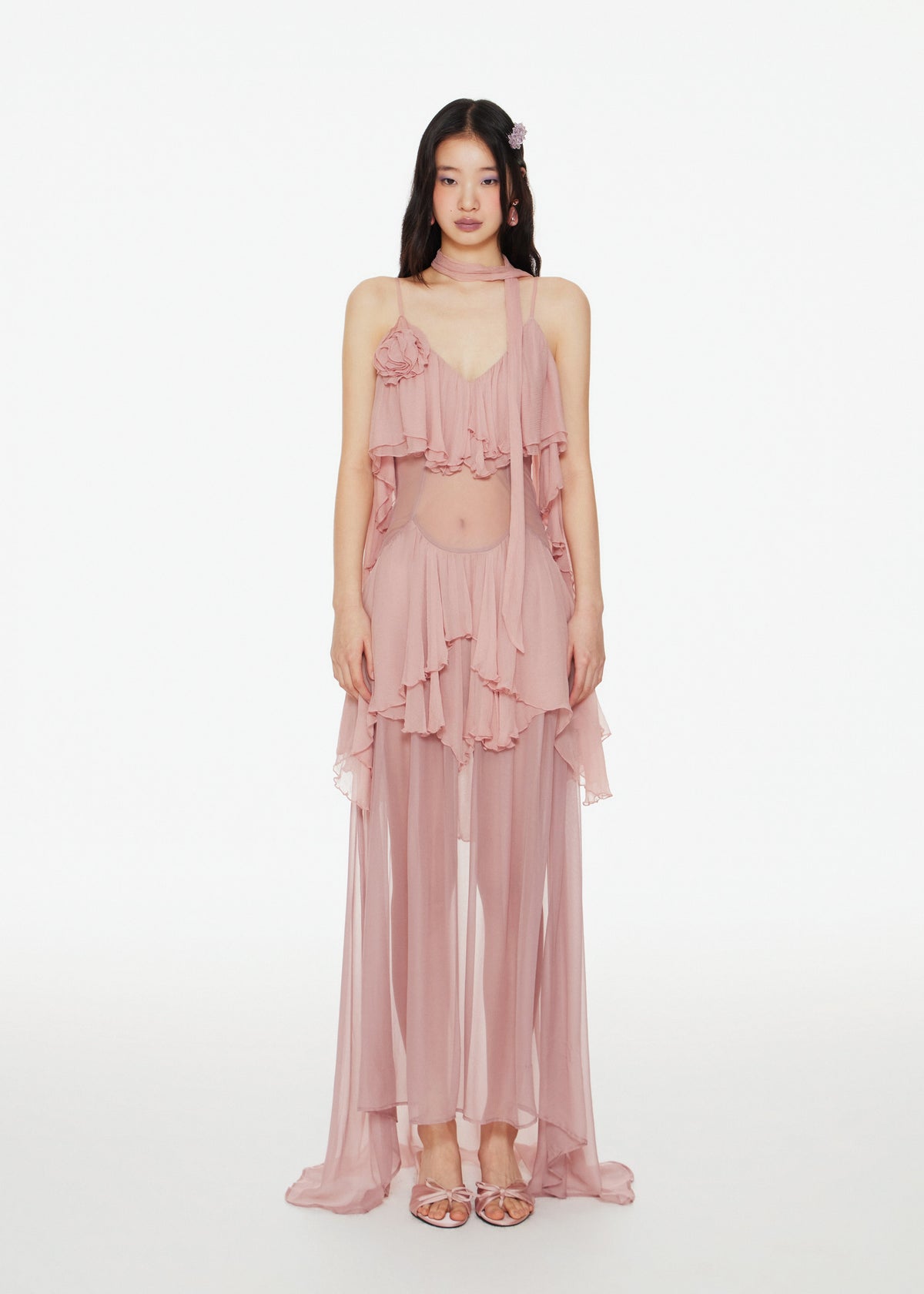 Ruffled Layered Maxi Dress In Pink