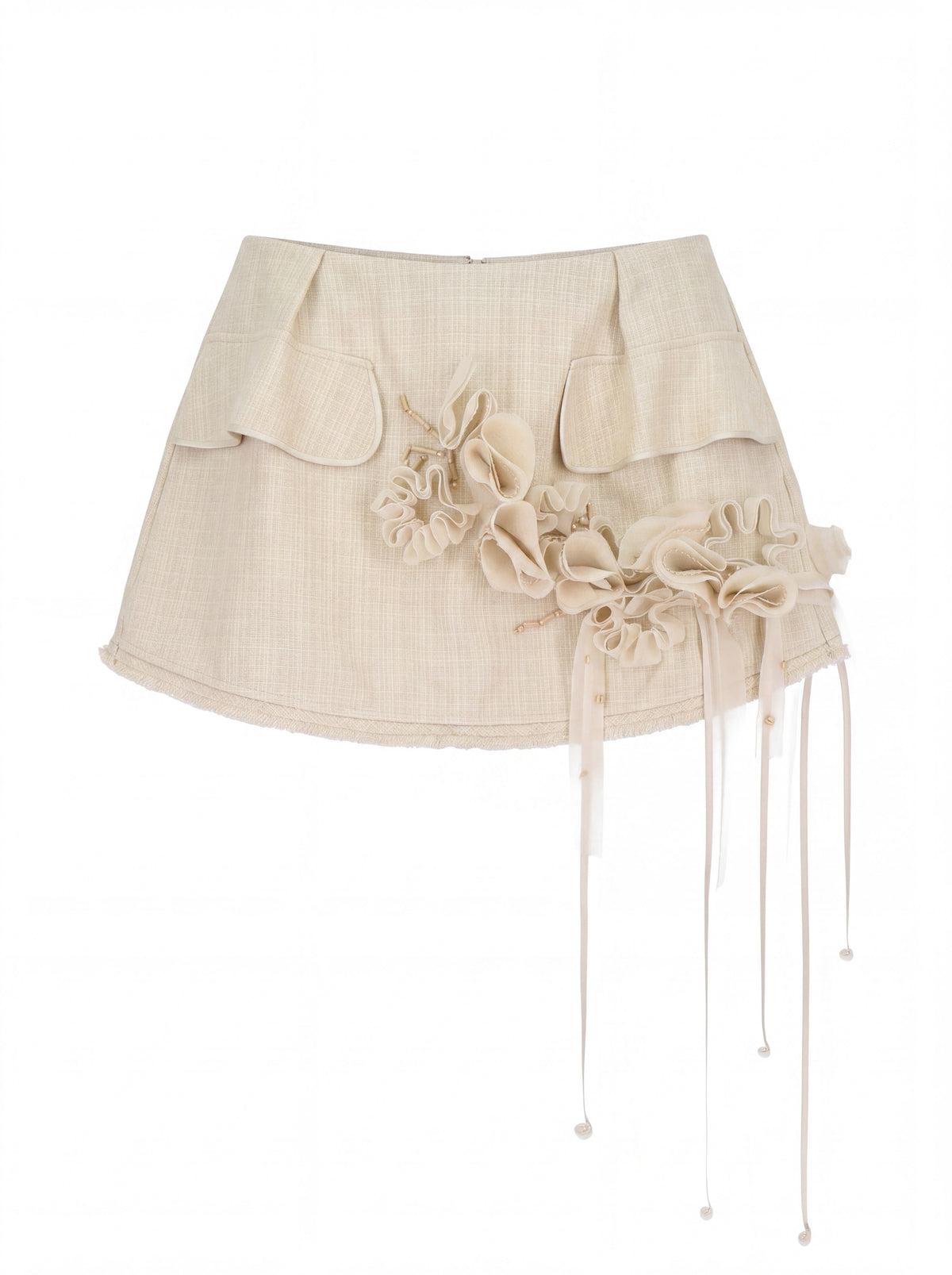 Textured Floral Mini Skort In Beige