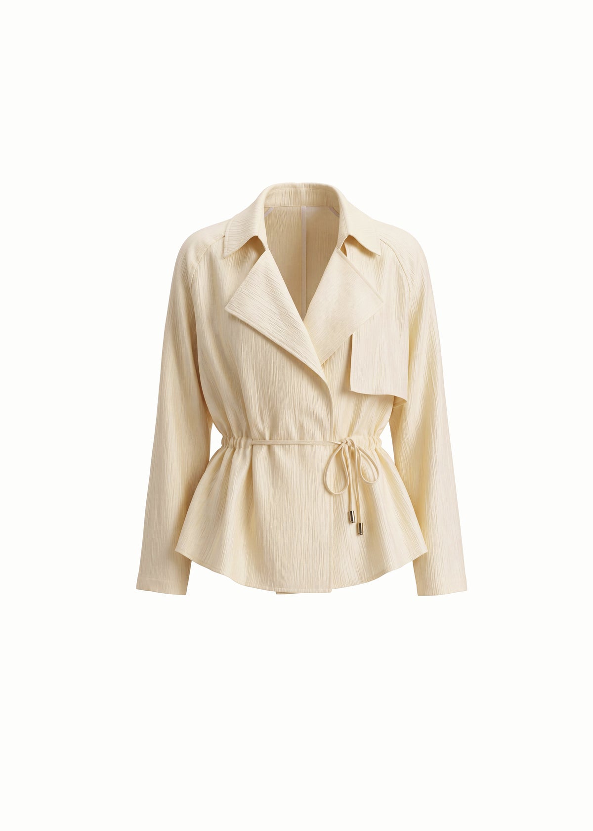 Textured Lightweight Trench Jacket With Drawstring Waist