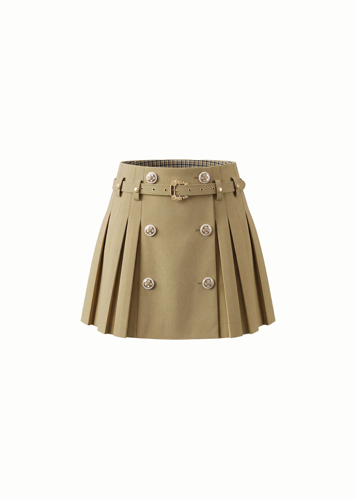 Trench Style Pleated Mini Skirt With Belt