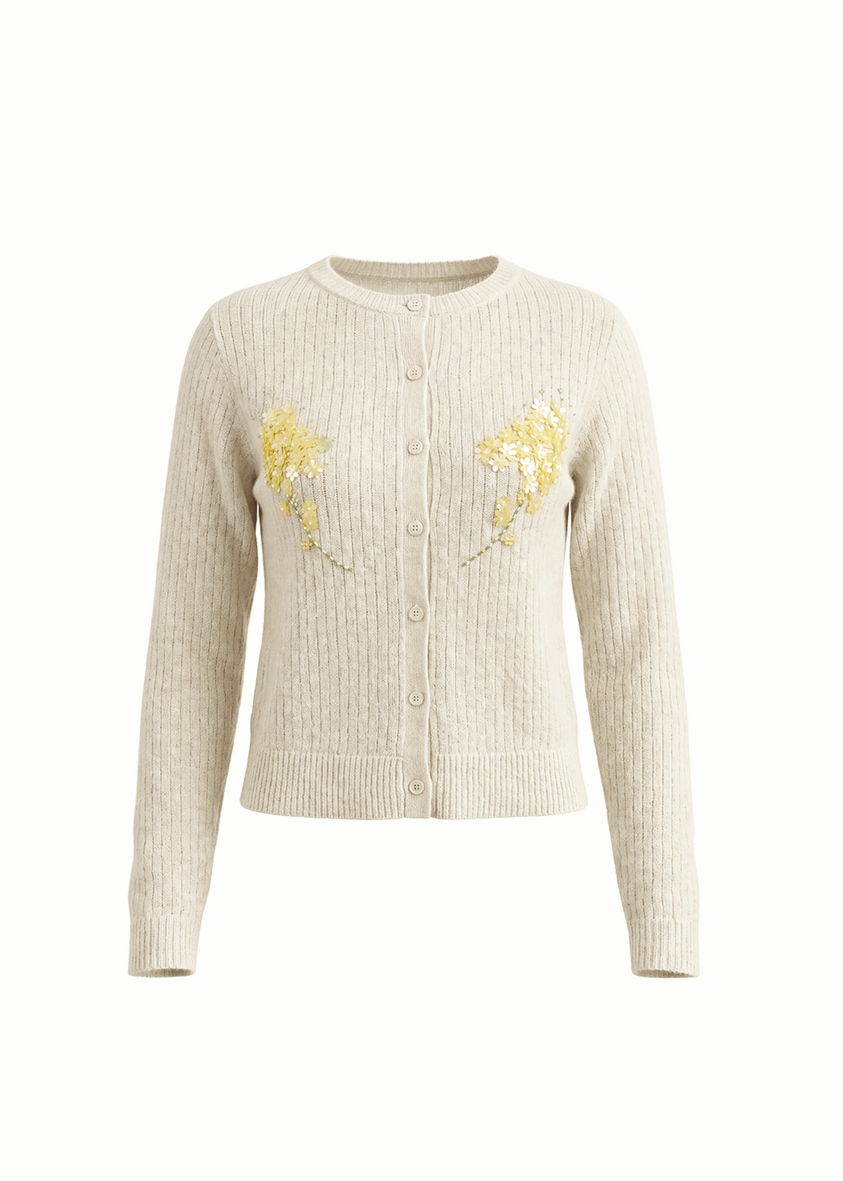 Sequined Blossom Style Round Neck Cardigan