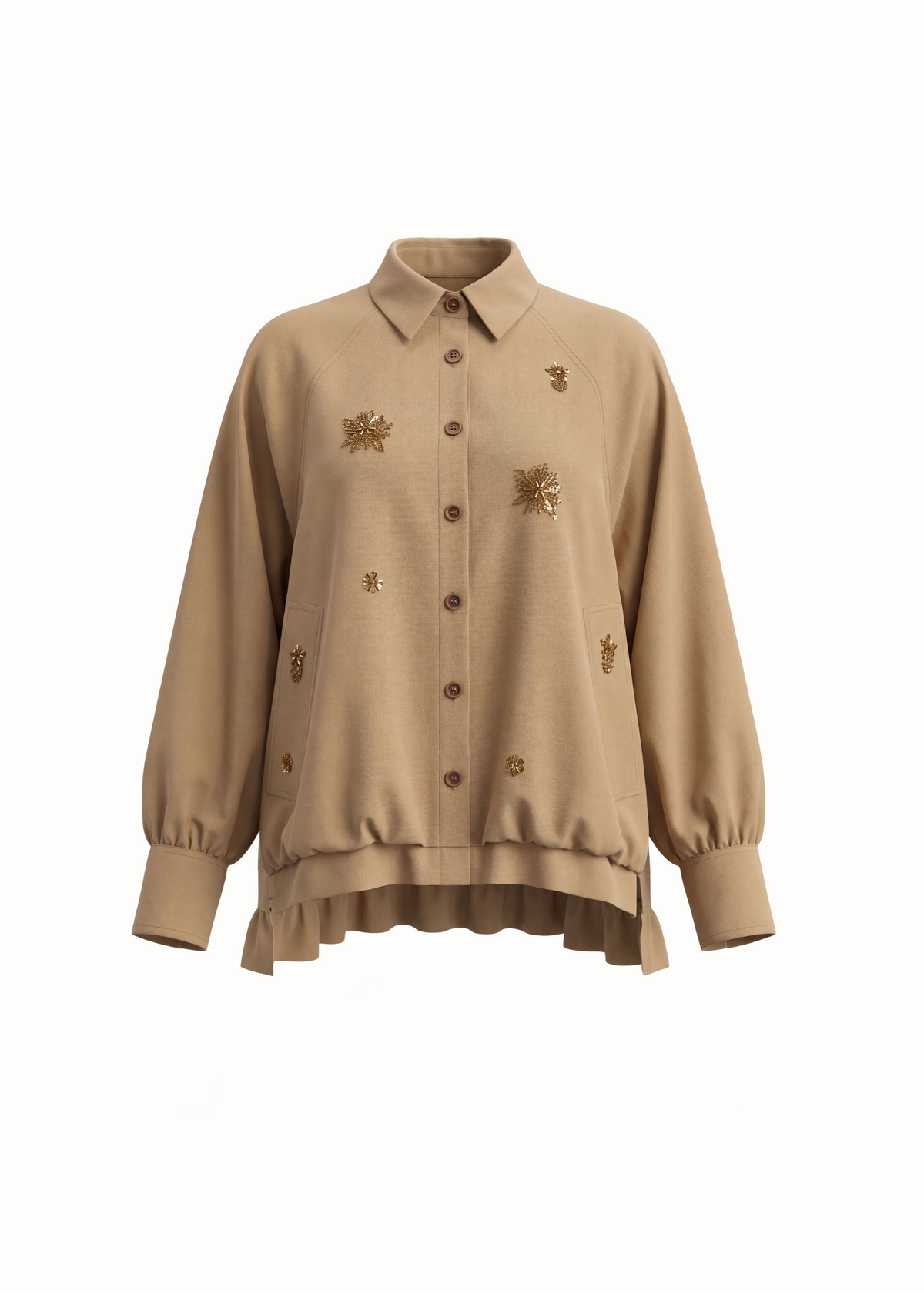 Embellished Oversized Wool Blend Jacket
