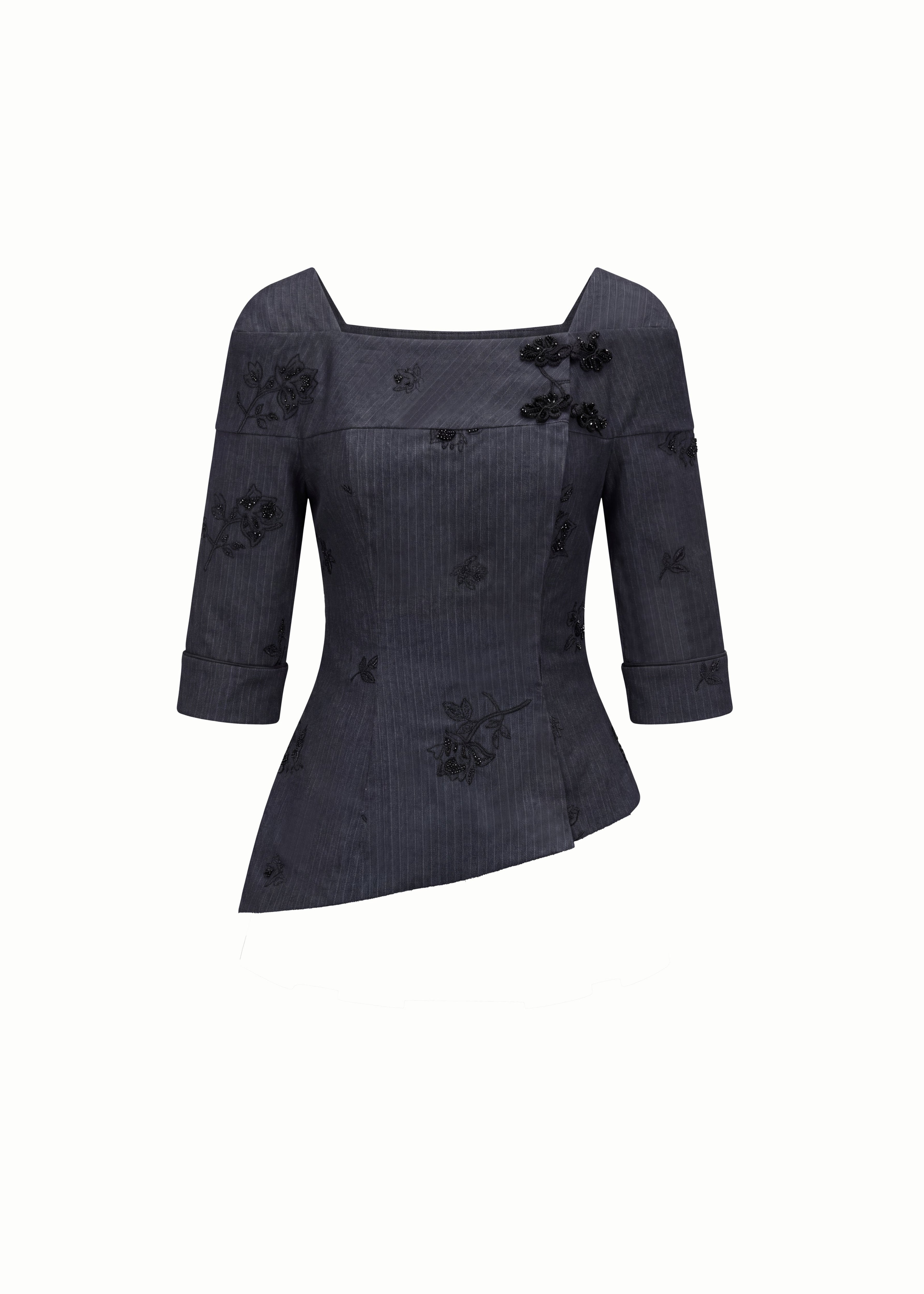Jacquard Mid-Sleeve Square Neck Outerwear