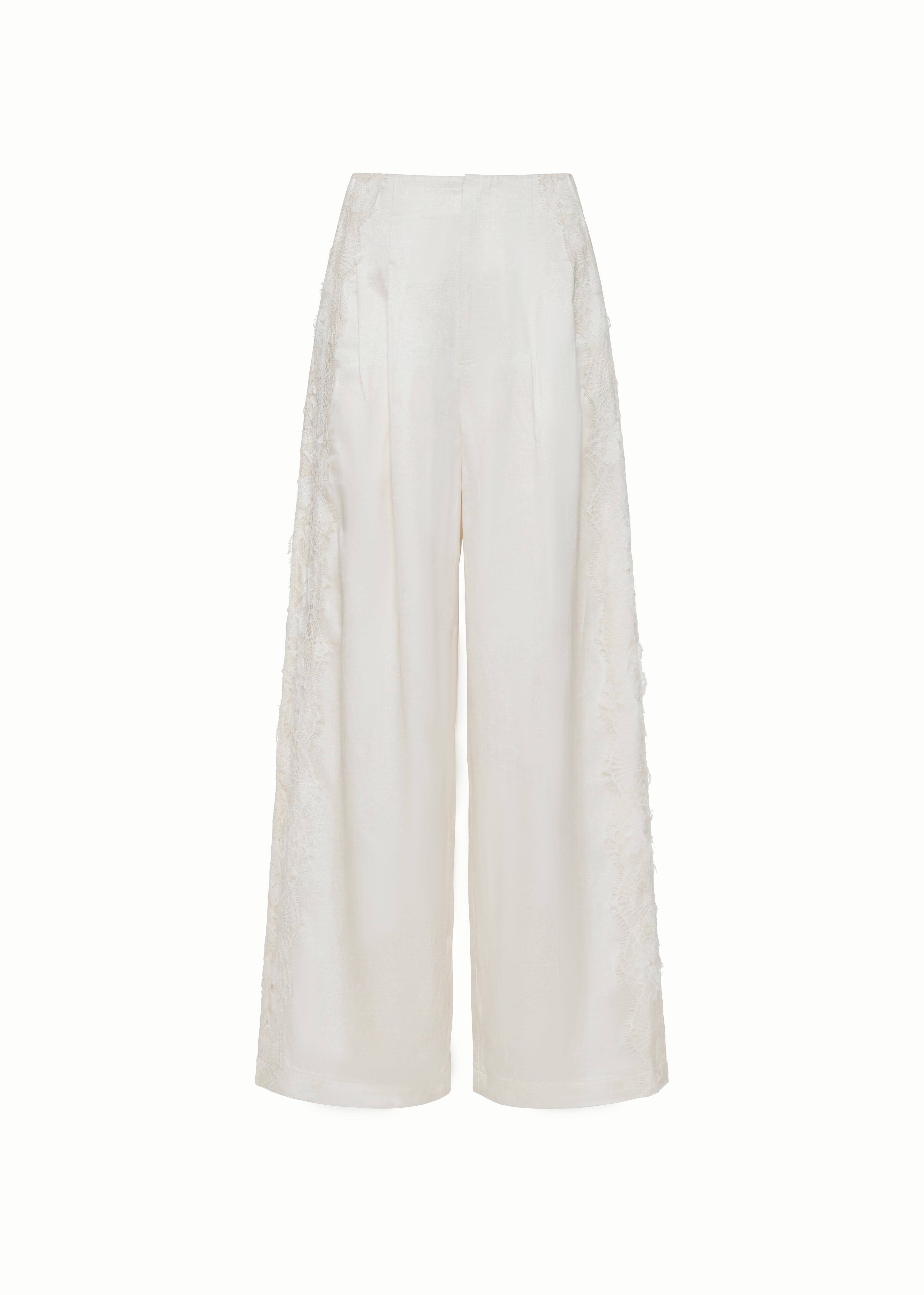 Cream Lace Paneled Acetate Wide Leg Pants