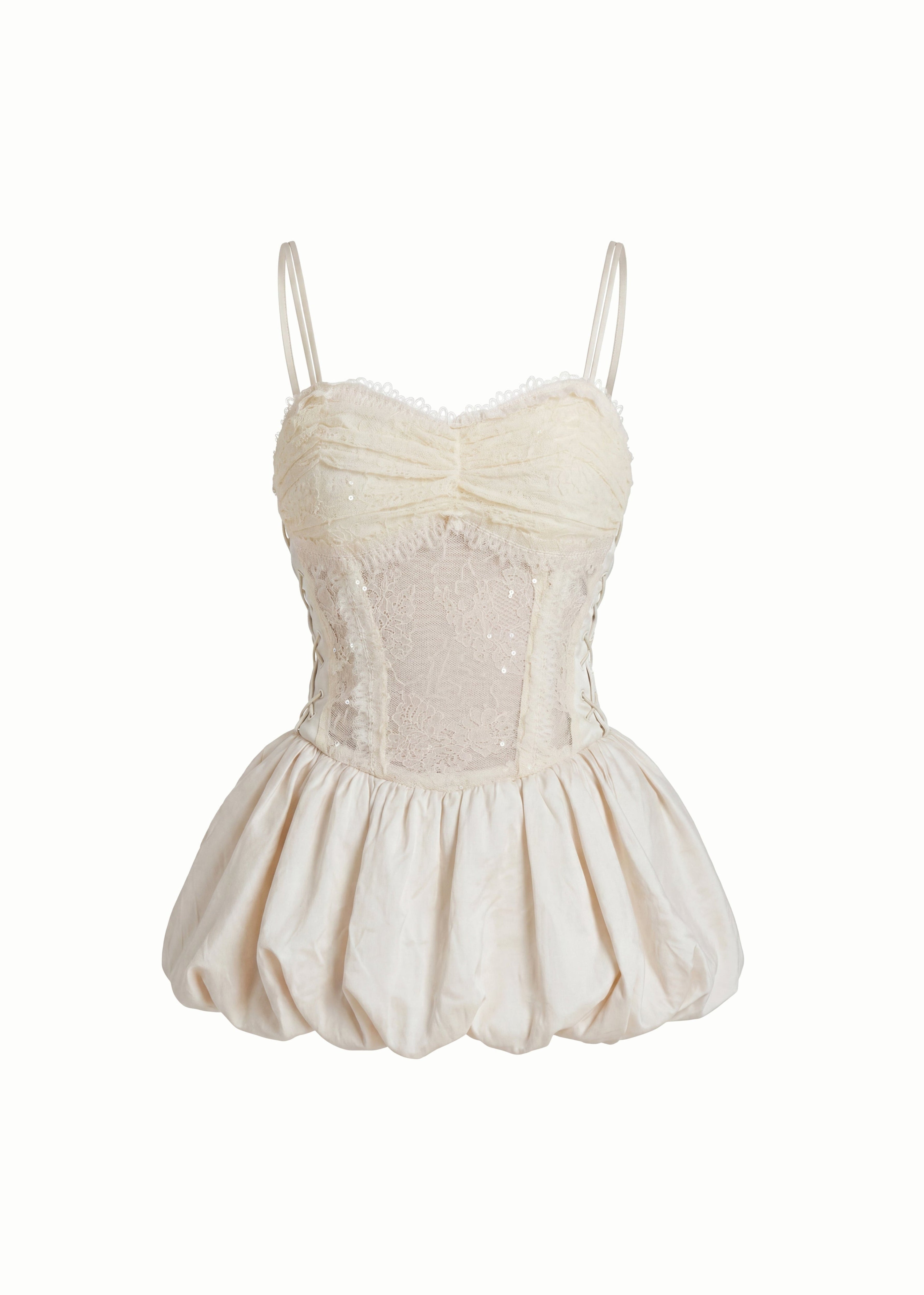 Spaghetti Strap Sequined Balloon Hem Dressy Top