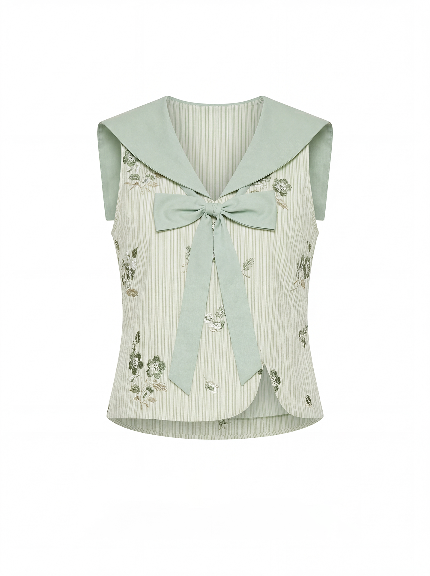 Lyra Floral Sequin Striped Sailor Collar Bow Top