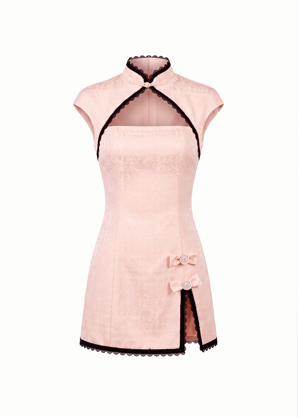 Wool Blend Textured Jacquard Qipao Dress