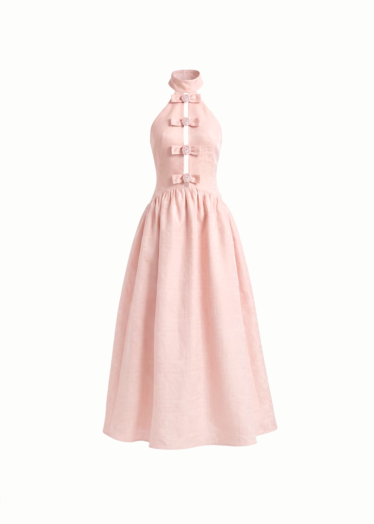 primrose halter dress The Backless Wool Blend Jacquard Gown off-shoulder prom dress Reformation Frankie Floral-print Silk Color:SOFTWHITE/GREEN LAKE
