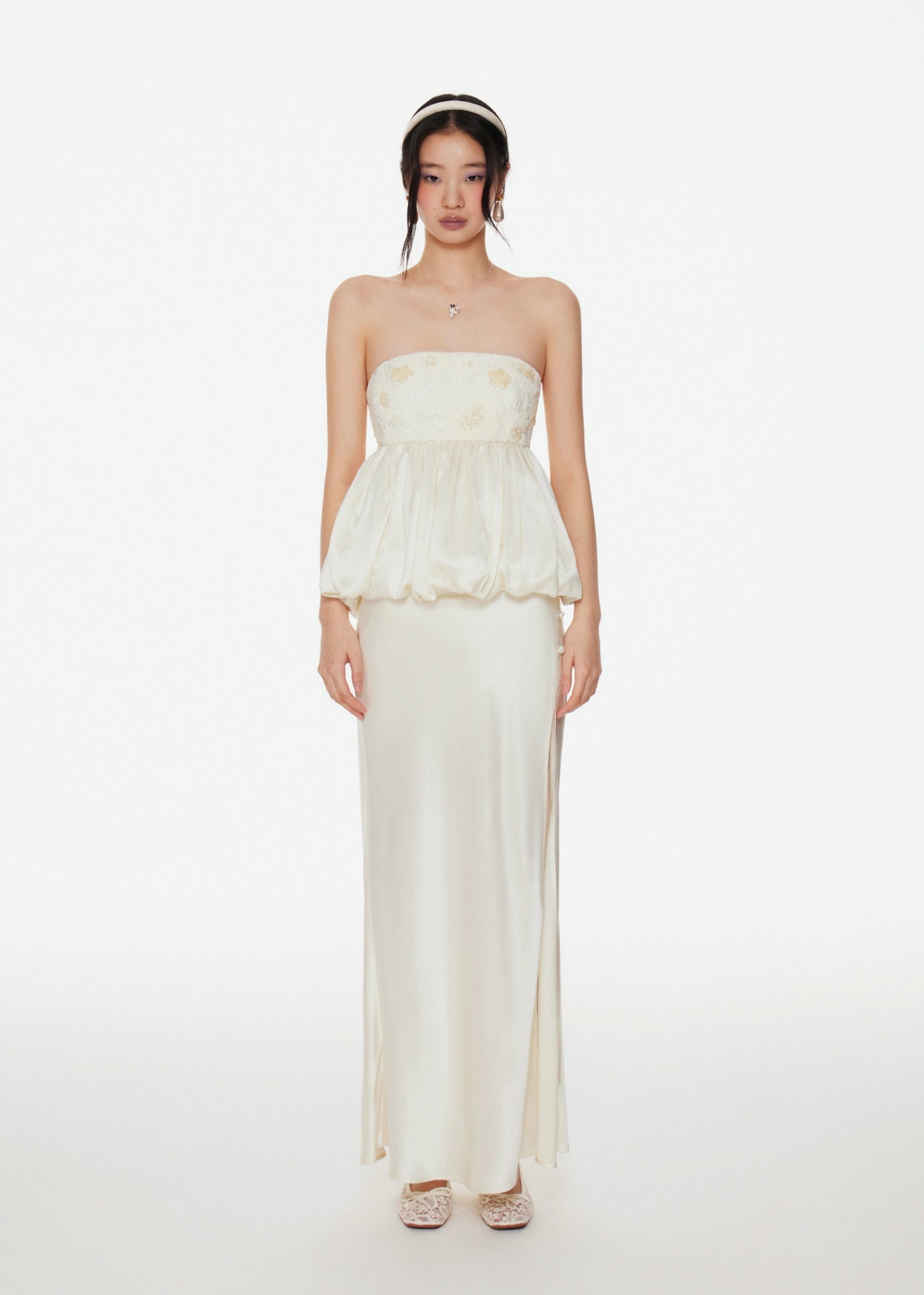 Women's White Slit-Hem Maxi Skirt