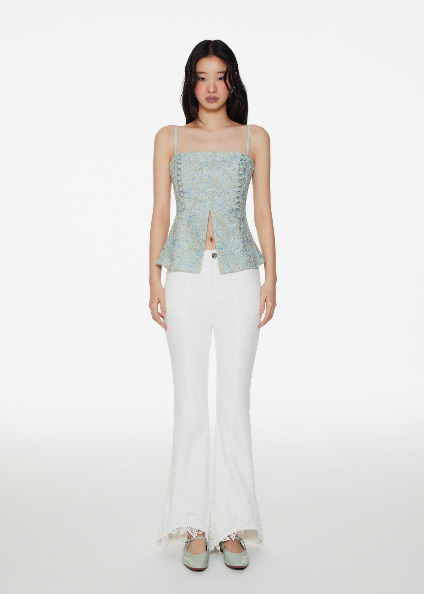 Denim High-Waist Flare Trousers in White