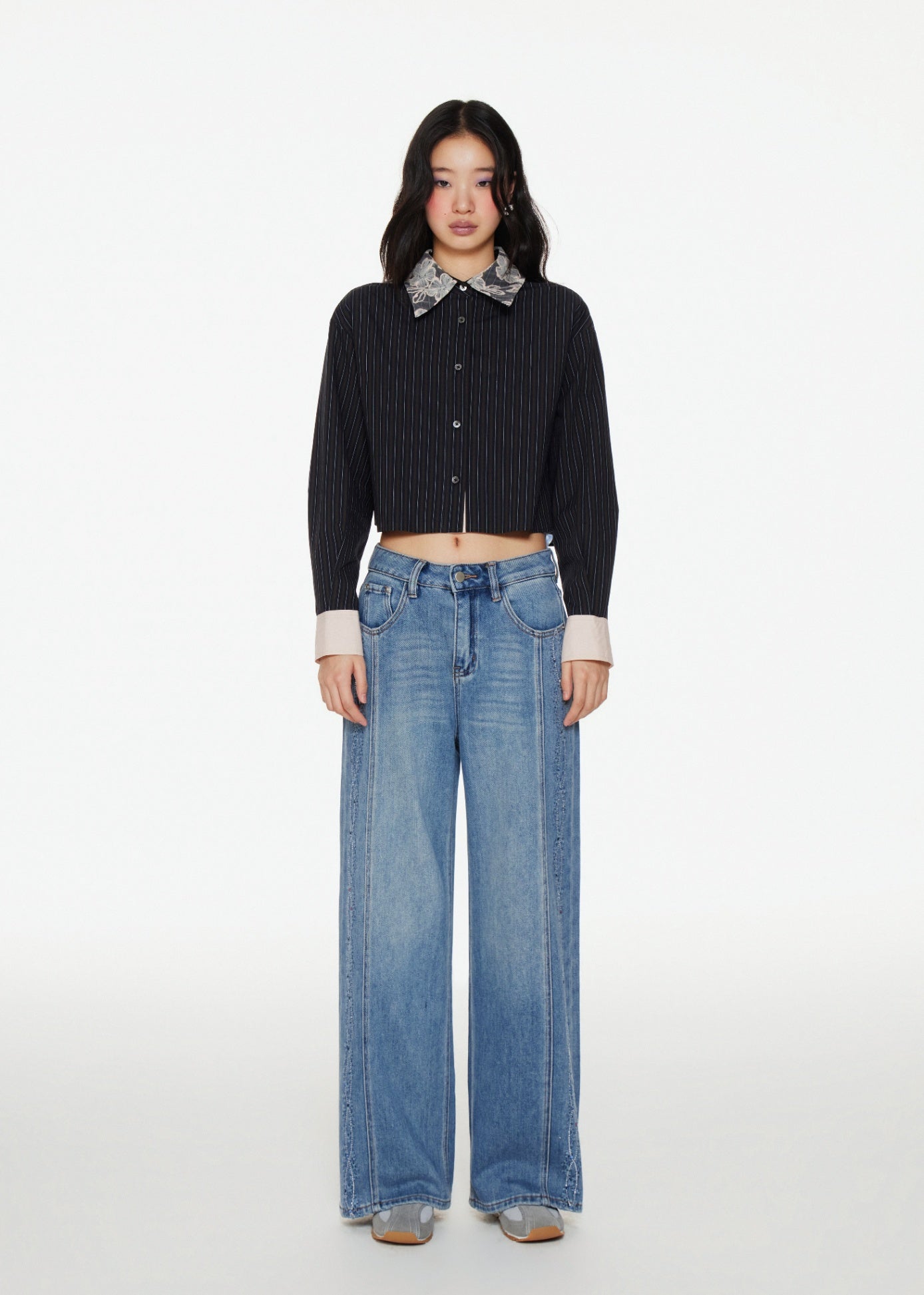 Encrusted Jacquard Wide Leg Jeans