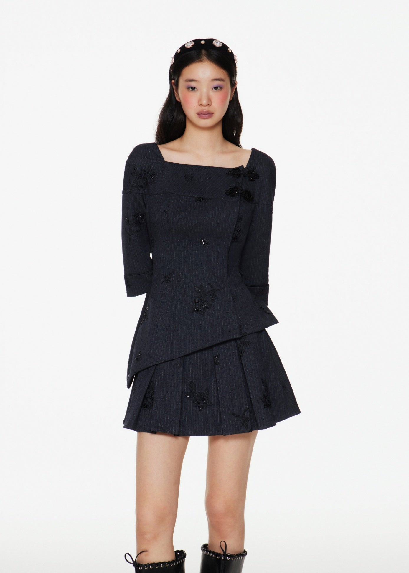 Jacquard Pleated Mini Skirt
