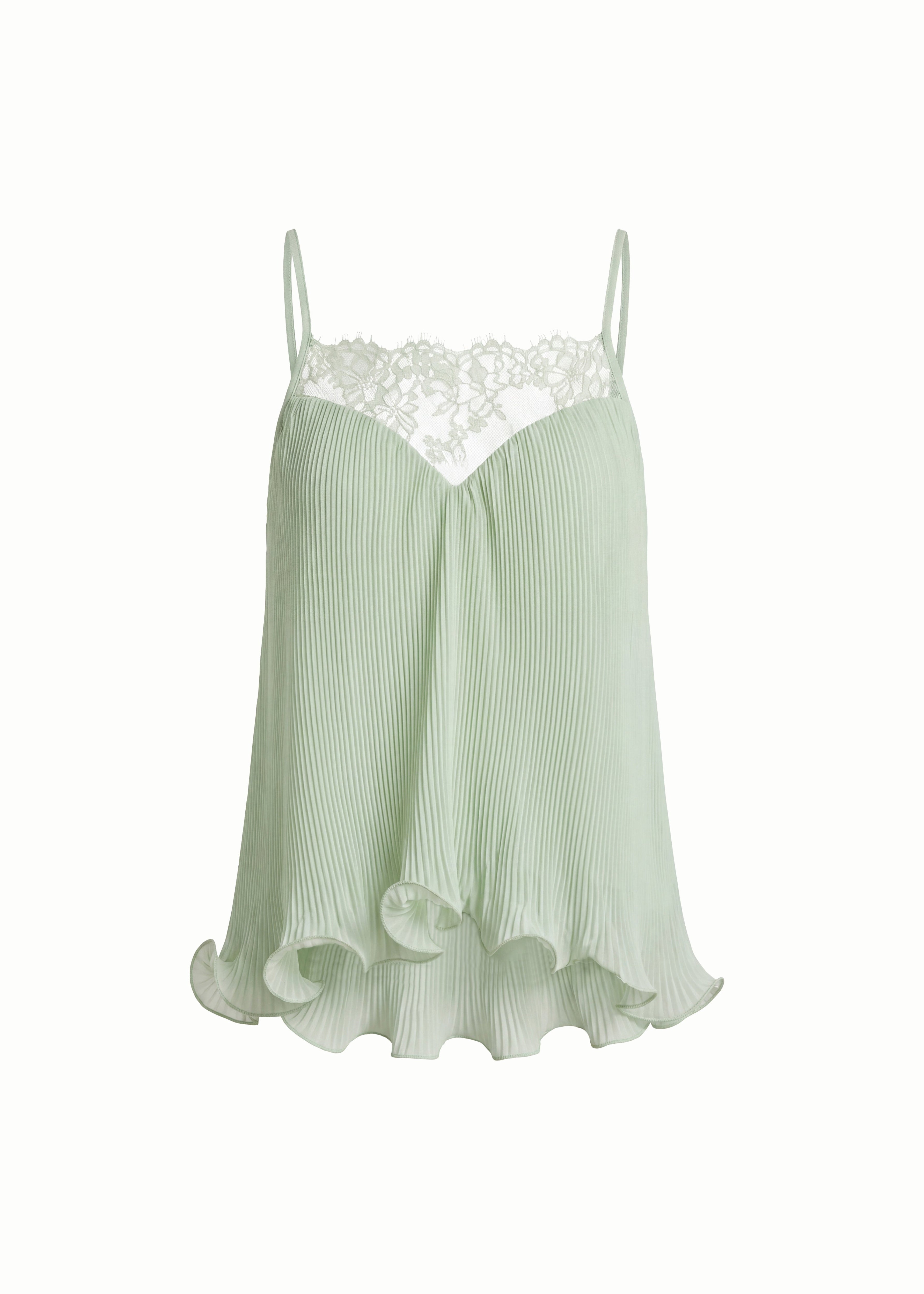 Aria Lace Trim Pleated Chiffon Cami Top in Mint